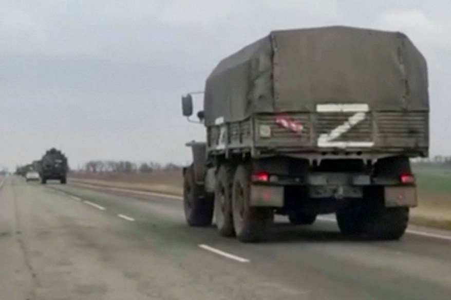 Military trucks heading to Ukraine's border seen in Crimea
