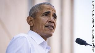 Former President Barack Obama speaks in Richmond, Virginia, on October 23, 2021. 