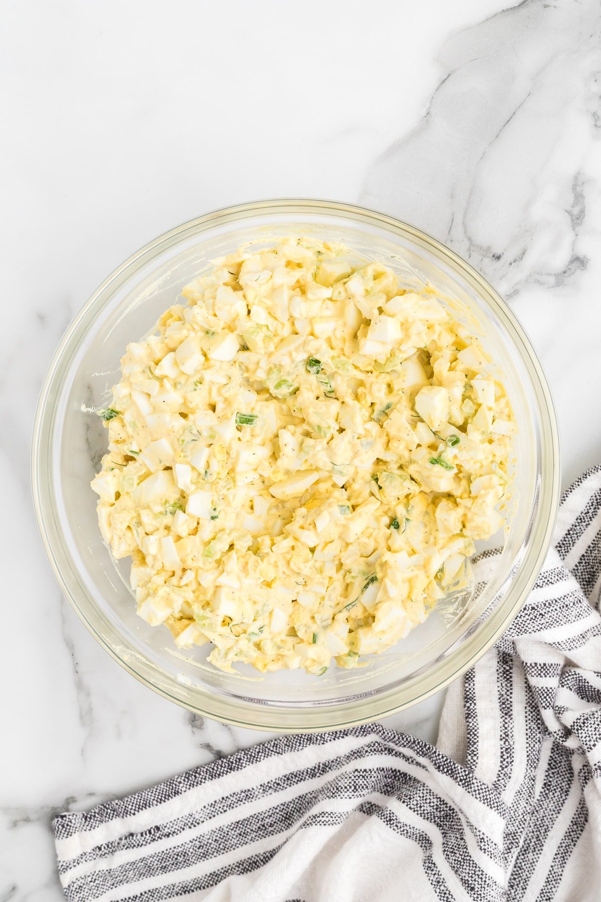 Egg salad mixture in a bowl