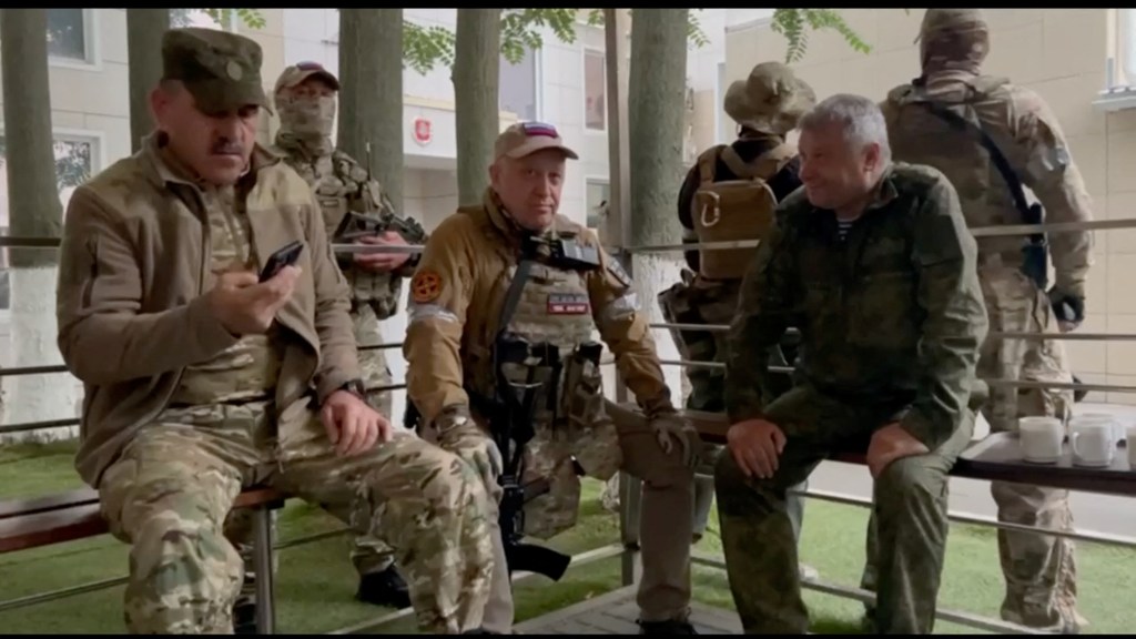 Founder of Wagner private mercenary group Yevgeny Prigozhin meets with Russia's Deputy Minister of Defense Yunus-Bek Yevkurov, at the headquarters of the Southern Military District of the Russian Armed Forces, in Rostov-on-Don, Russia,