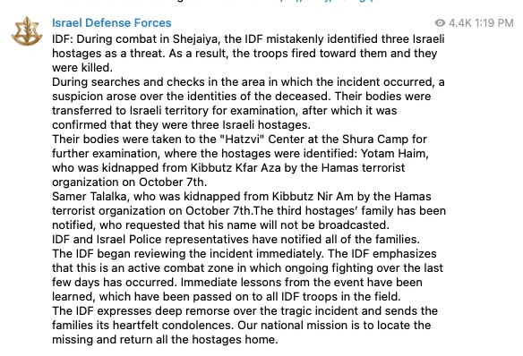 The IDF announced the killings on Friday.