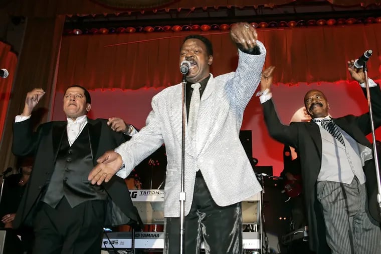 The Delfonics, from left, Randy Cain, William Hart, and brother Wilbert Hart performing at the Rhythm & Blues Foundation's 14th annual Pioneer Awards in Philadelphia on June 29, 2006, when they received an award.
