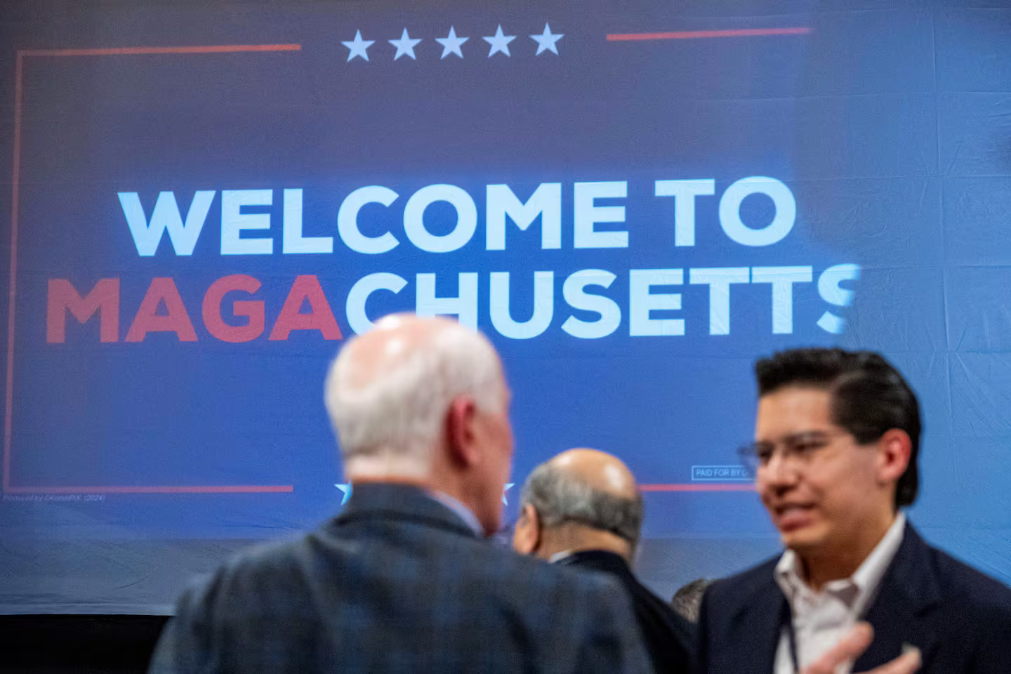 Supporters of former US President and 2024 presidential hopeful Donald Trump wait for poll numbers to come in during a Victory Party for the Super Tuesday election primaries in Quincy, Massachusetts, on March 5, 2024.