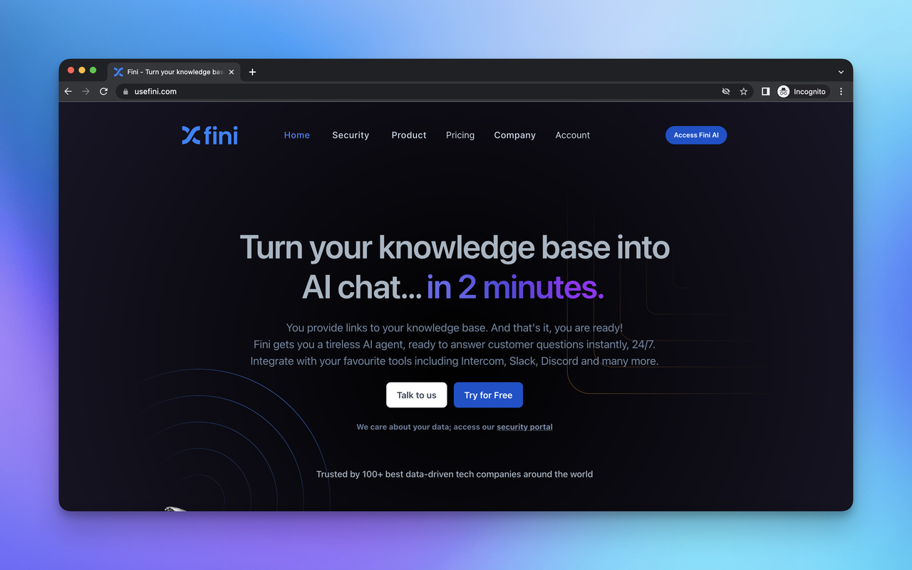 the above-the-fold part of Fini with detailed explanations