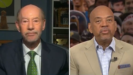 Tony Kornheiser (left) and Michael Wilbon (right) discuss Duke commit Cooper Flagg on ESPN's Pardon the Interruption on Thursday, July 11.