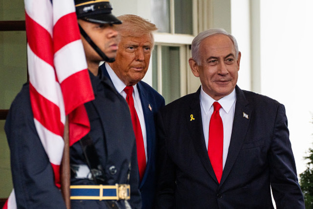   US President Donald Trump welcomes Prime Minister of Israel Benjamin Netanyahu at the West Wing of the White House on Monday April 7, 2025 (credit: Demetrius Freeman/The Washington Post via Getty Images)