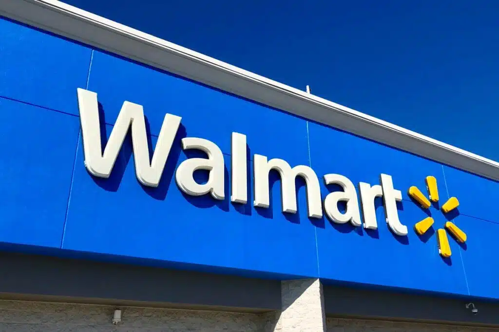 Close up of Walmart signage, representing the Walmart weighted groceries class action settlement.