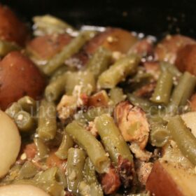 green beans, bacon, potatoes