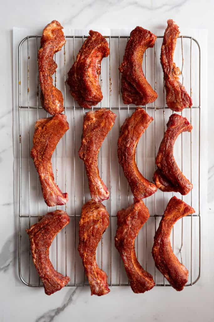 Party ribs seasoned with BBQ rub.