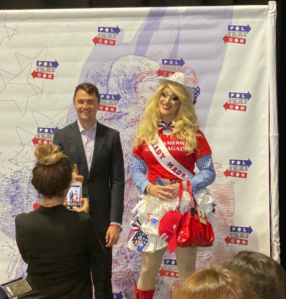 Charlie Kirk with drag queen Lady MAGA