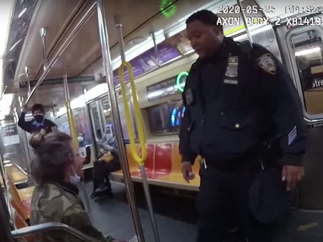 A screenshot from body camera footage released by the Legal Aid Society.