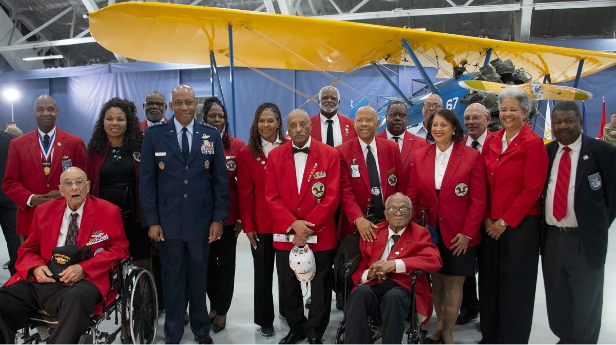 Tuskegee Airmen at the Aircraft Exchange ceremony July 26, 2023 where the PT-17 Stearman was inducted into the National Museum of the Air Force at Wright-Patterson AFB in Ohio