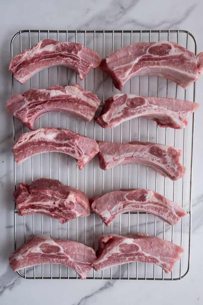 party ribs cut into individual ribs.
