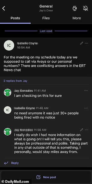 Messages on an internal message board show Williams-Sonoma workers discussing the mass firings