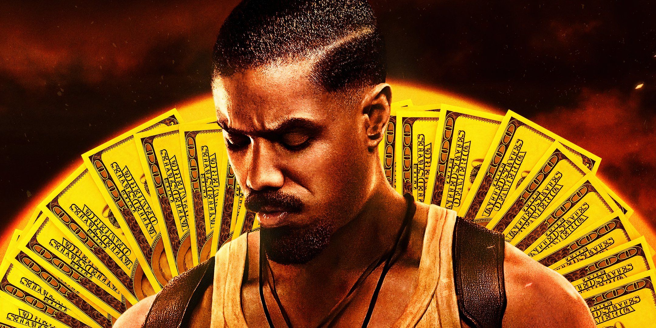 Michael B Jordan in Sinners with money behind him
