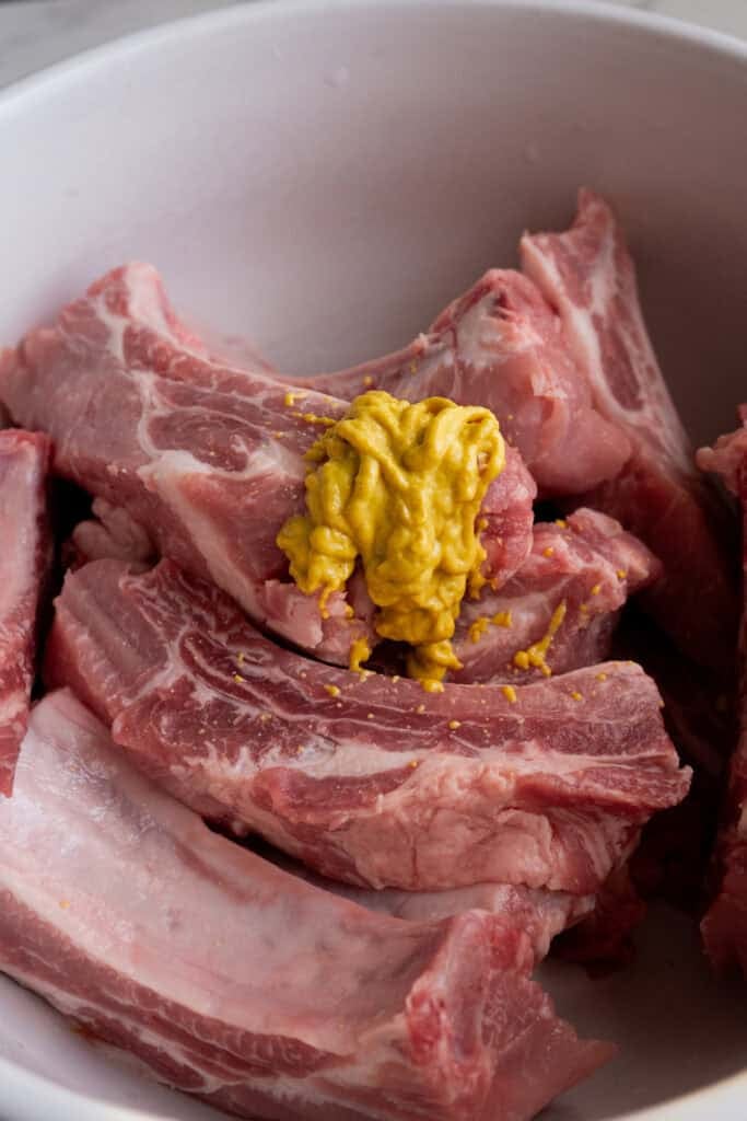 Yellow mustard binder for party ribs.