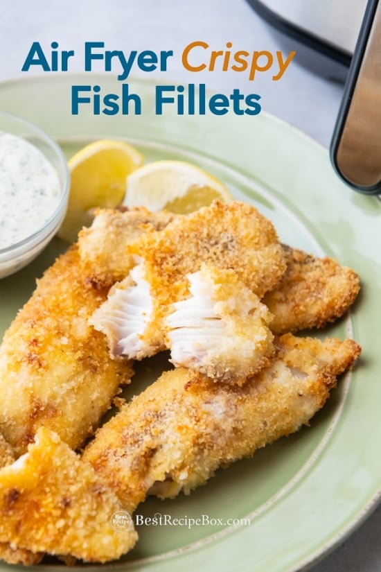Air Fryer Homemade Fish Fillets Recipe on plate 