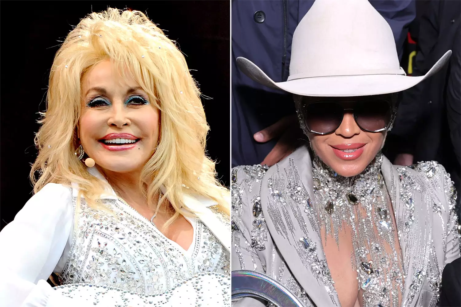 Dolly Parton performs on The Pyramid Stage on Day 3 of the Glastonbury Festival at Worthy Farm on June 29, 2014 in Glastonbury, England, BeyoncÃ© attends the Luar fashion show during New York Fashion Week on February 13, 2024 in New York City.