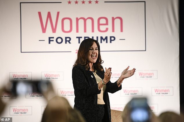 'All in': Karen Pence (seen above in St. Paul, Minnesota, on Wednesday) praised President Trump for his treatment of young women