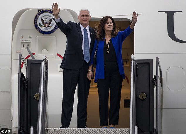 Karen Pence (seen above with husband Mike Pence in Minneapolis on Thursday) was reportedly 'livid' over Trump's 'grab them by the p***y' remarks on Access Hollywood