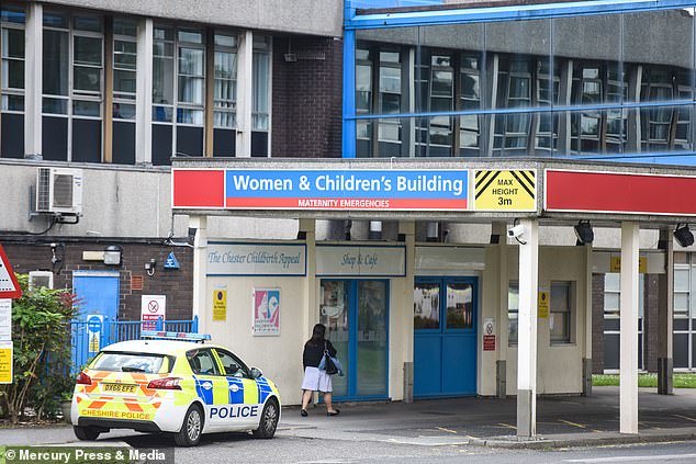 A police car outside the Women and Children's Building at the Countess of Chester hospital
