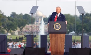 President Donald Trump speaks during an event on the South Lawn of the White House on 4 July.