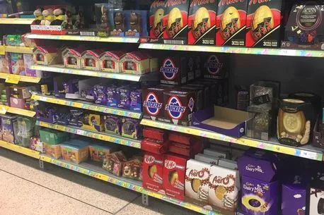 Morrisons shelf full of Easter Eggs