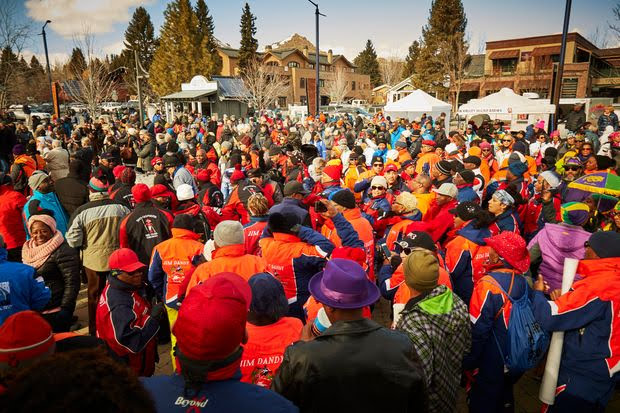 More than 600 skiers from the NBS paraded into the Ketchum town square to kick off their annual event.