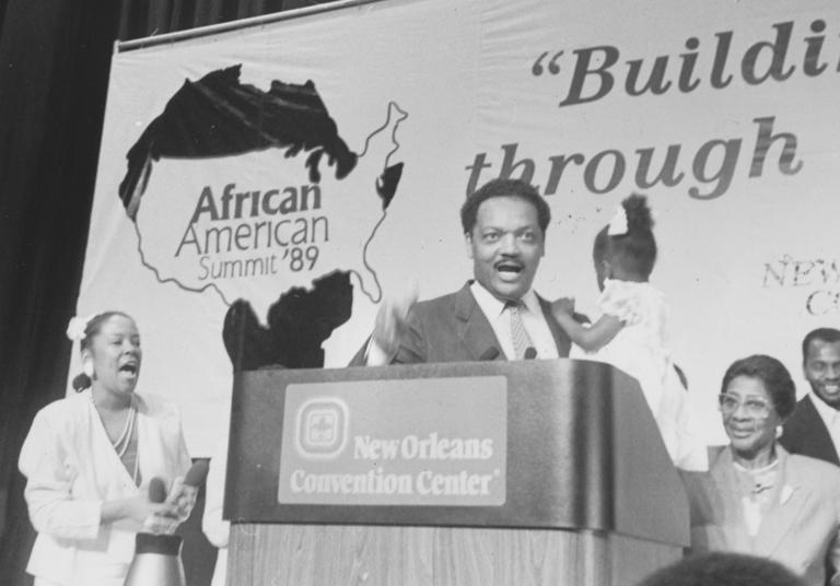 Dr. Edelin, left, with the Rev. Jesse L. Jackson at the 1989 African-American Summit in New Orleans.
