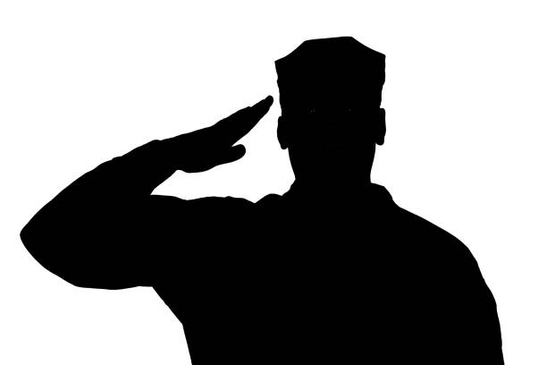 saluting-soldier-silhouette-on-white-background-isolated-picture-id1073095050