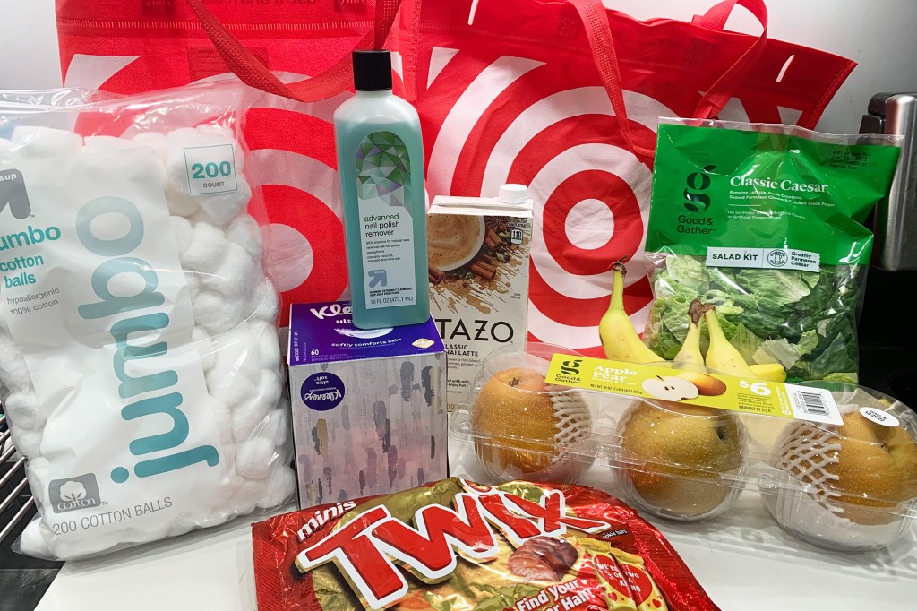 A red Target bag and groceries
