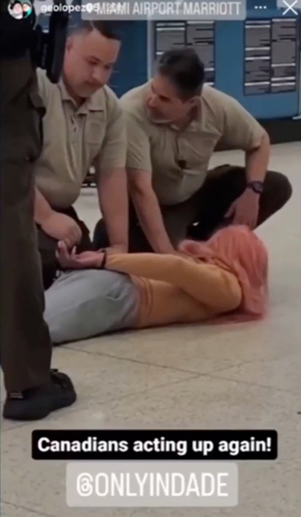 The 20-year-old is seen in the video screaming and crawling on the floor. 