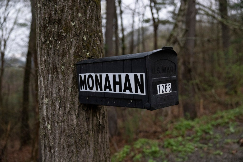 Monahan's name on a mailbox at the upstate house.