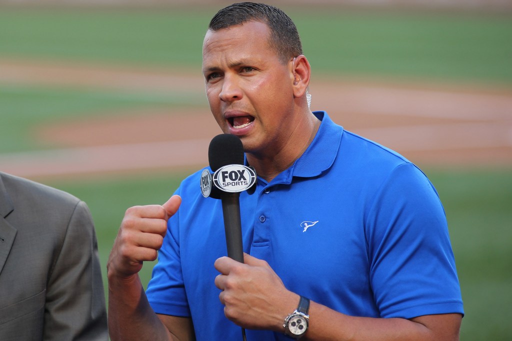 Alex Rodriguez participates in Fox Sports baseball coverage in May 2017.