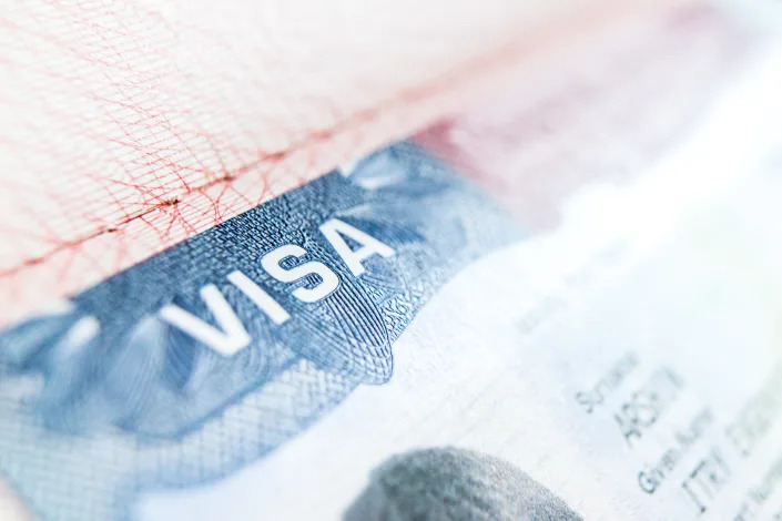A close-up of a visa.