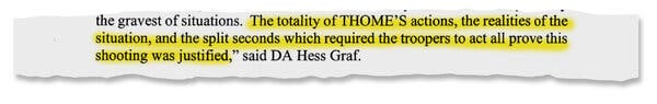 An excerpt from <a href=https://www.nytimes.com/interactive/2021/12/29/us/charity-thome-district-attorney-press-release.html>the press release</a> announcing the district attorney’s determination in the Charity Thome case.