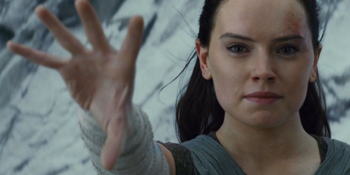 Daisy Ridley as Rey using the Force in The Last Jedi