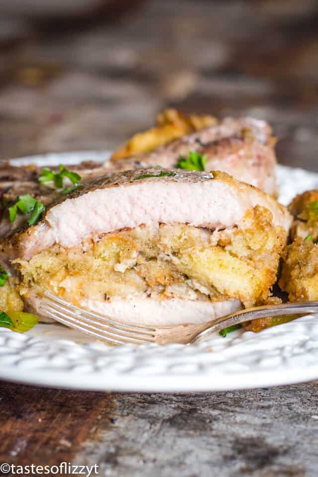 perfectly cooked stuffed pork chops